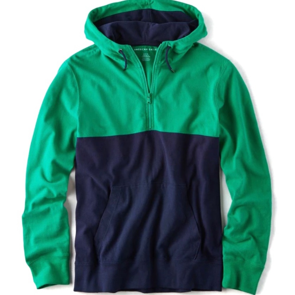 American Eagle outfitters Blue & Green Colorblock Half Zip Hoodie Small